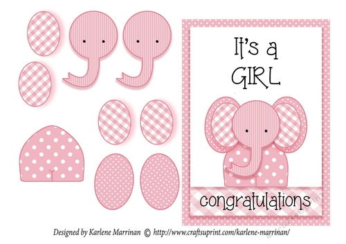 Its a Girl Elephant Card - Rose Pink