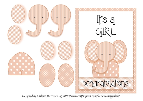 Its a Girl Elephant Card - Apricot