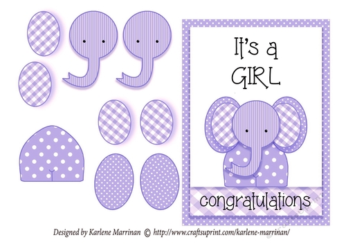 Its a Girl Elephant Card - Purple