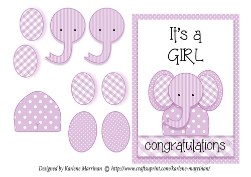 Its a Girl Elephant Card - Cottage Pink