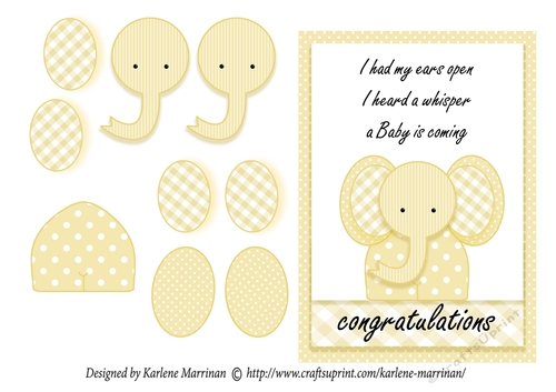 Baby News Elephant Card - Lemon