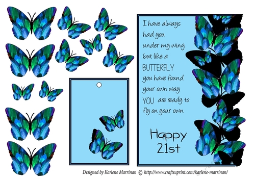 Butterfly Feather Card Topper - 21st Birthday - Blue