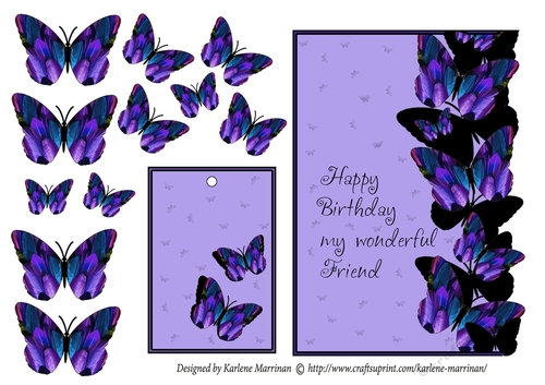 Butterfly Feather Card Topper - Friends Birthday - Purple