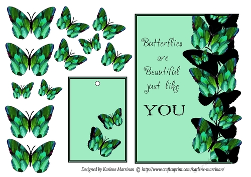 Butterfly Feather Card Topper - Green