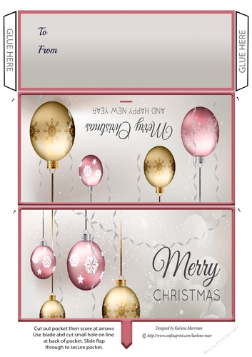 Pink Bauble Christmas Money/wallet/voucher Pocket