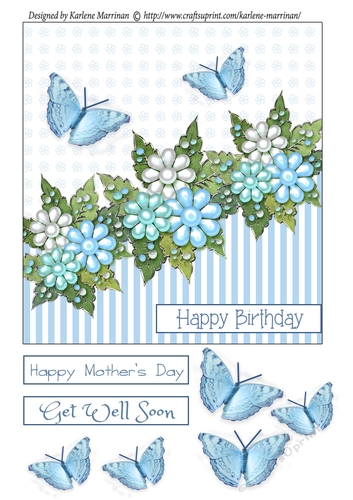 Butterfly & Blossom Card Topper - Aqua