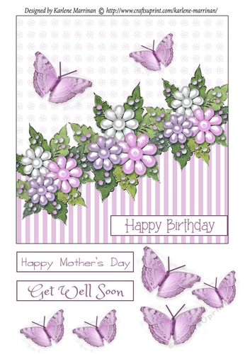 Butterfly & Blossom Card Topper - Pink