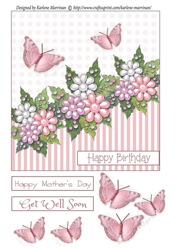 Butterfly & Blossom Card Topper - Peach Pink