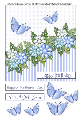Butterfly & Blossom Card Topper - Blue