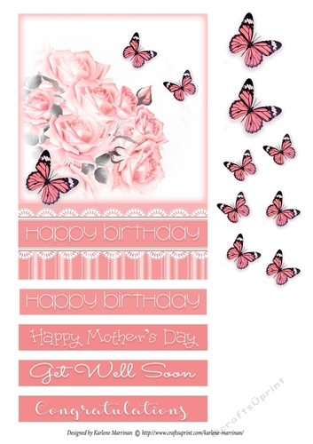 Butterfly Rose Card Topper - Salmon Pink