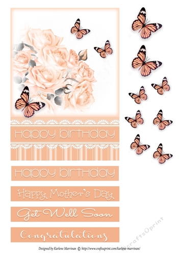 Butterfly Rose Card Topper - Apricot