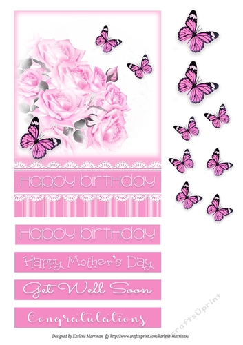 Butterfly Rose Card Topper - Pink
