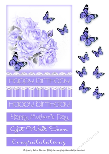 Butterfly Rose Card Topper - Purple