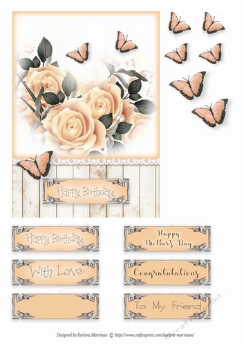 Rose & Butterfly Card Topper - Soft Apricot