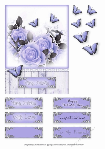 Rose & Butterfly Card Topper - Mauve