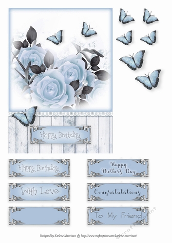 Rose & Butterfly Card Topper - Light Blue