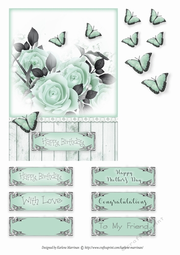 Rose & Butterfly Card Topper - Mint
