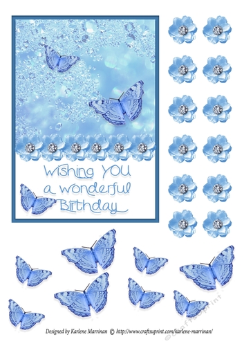 Butterfly & Jewels Card Topper - Blue