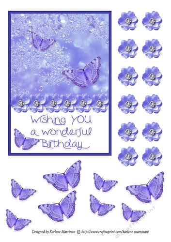 Butterfly & Jewels Card Topper - Purple