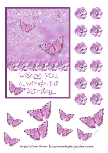 Butterfly & Jewels Card Topper - Pink
