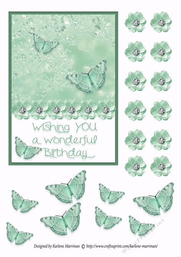Butterfly & Jewels Card Topper - Green