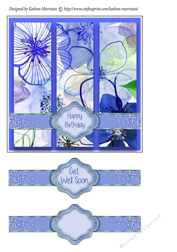 Floral Tri Panel Card Topper - Lavender  Blue