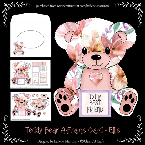 Ellie - A Frame Floral Teddy Bear Card
