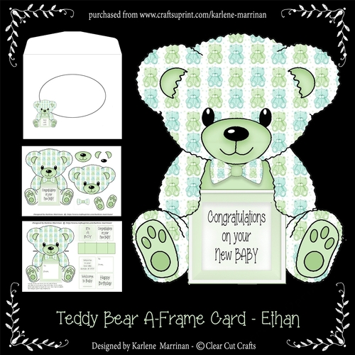 Ethan  - A Frame Floral Teddy Bear Card - Baby Boy