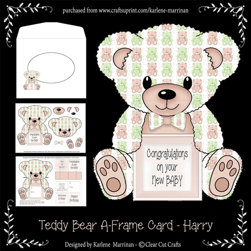 Harry  - A Frame Floral Teddy Bear Card - Baby Boy