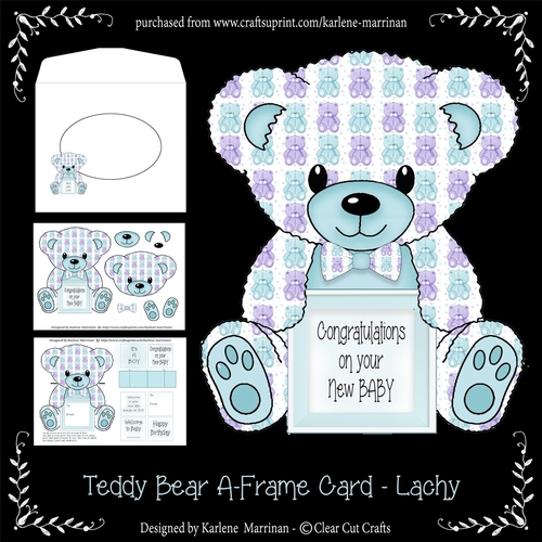 Lachy  - A Frame Floral Teddy Bear Card - Baby Boy