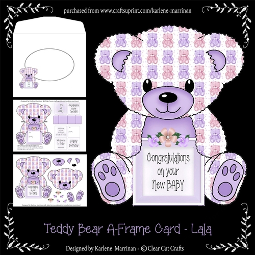 Lala  - A Frame Floral Teddy Bear Card - Baby Girl