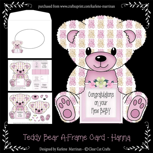 Hanna  - A Frame Floral Teddy Bear Card - Baby Girl