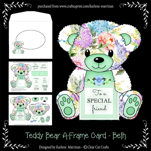 Beth  - A Frame Floral Teddy Bear Card