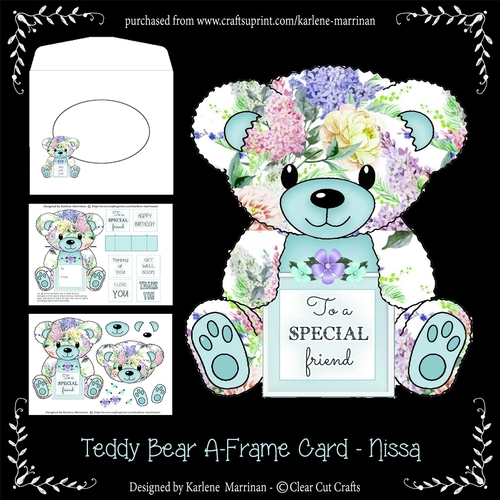 Nissa  - A Frame Floral Teddy Bear Card