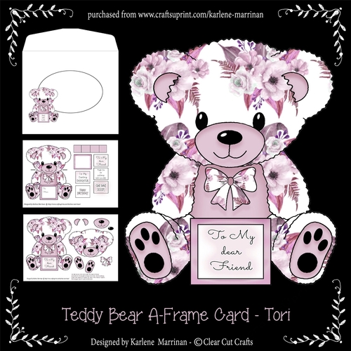 Tori  - A Frame Floral Teddy Bear Card