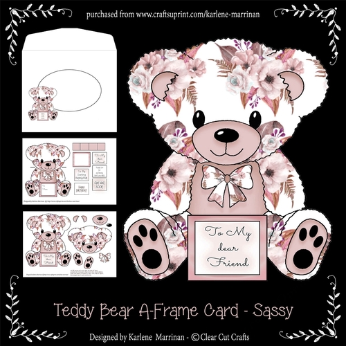 Sassy - A Frame Floral Teddy Bear Card