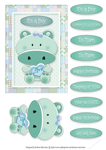 Hippo Love - Card Topper - Boy - Green