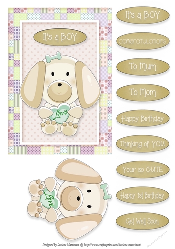 Puppy Love - Card Topper - Boy - Brown