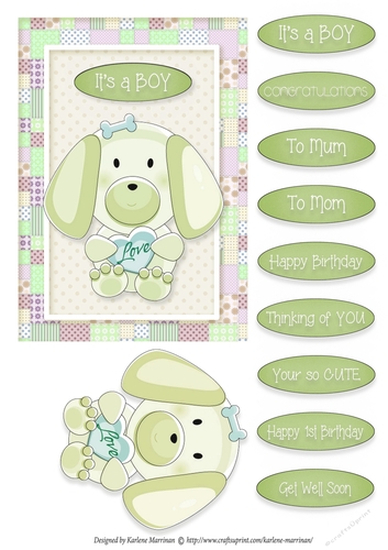 Puppy Love - Card Topper - Boy - Green