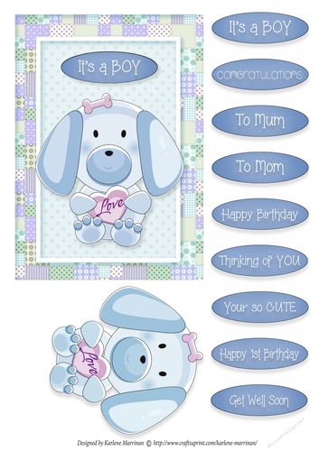 Puppy Love - Card Topper - Boy - Blue
