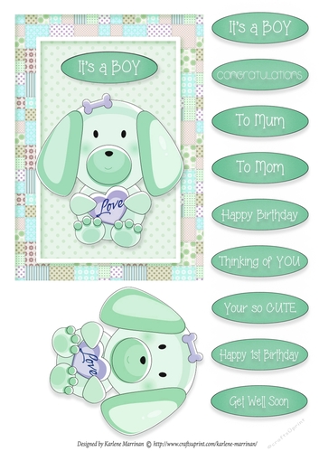 Puppy Love - Card Topper - Boy - Turquoise
