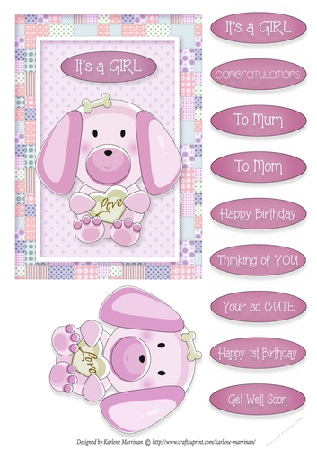 Puppy Love - Card Topper - Girl - Pink