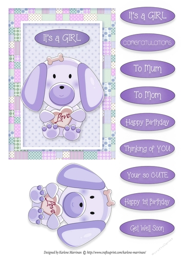 Puppy Love - Card Topper - Girl - Purple