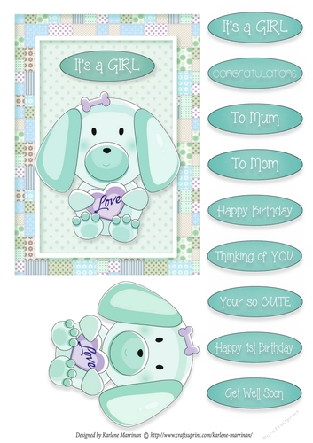 Puppy Love - Card Topper - Girl - Turquoise