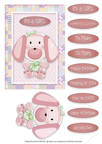 Puppy Love - Card Topper - Girl - Brown