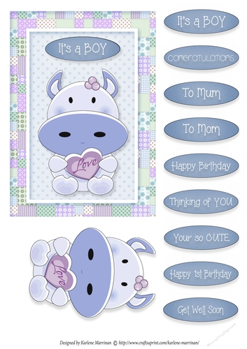 Moo Cow Love - Card Topper - Boy - Blue