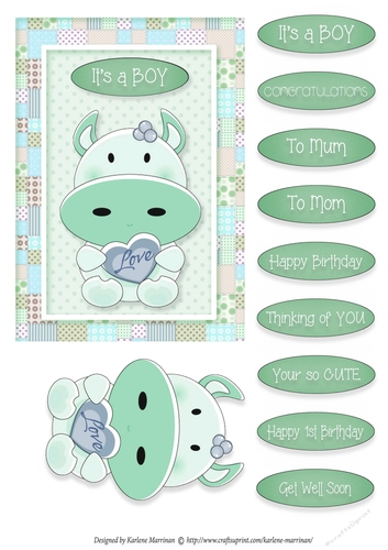 Moo Cow Love - Card Topper - Boy - Green