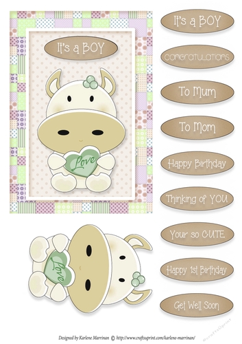 Moo Cow Love - Card Topper - Boy - Brown