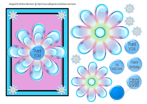 Rainbow Floral Card Topper - Aqua & Pink