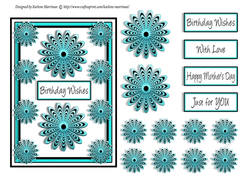 Pinwheel Floral Card Topper - Aqua